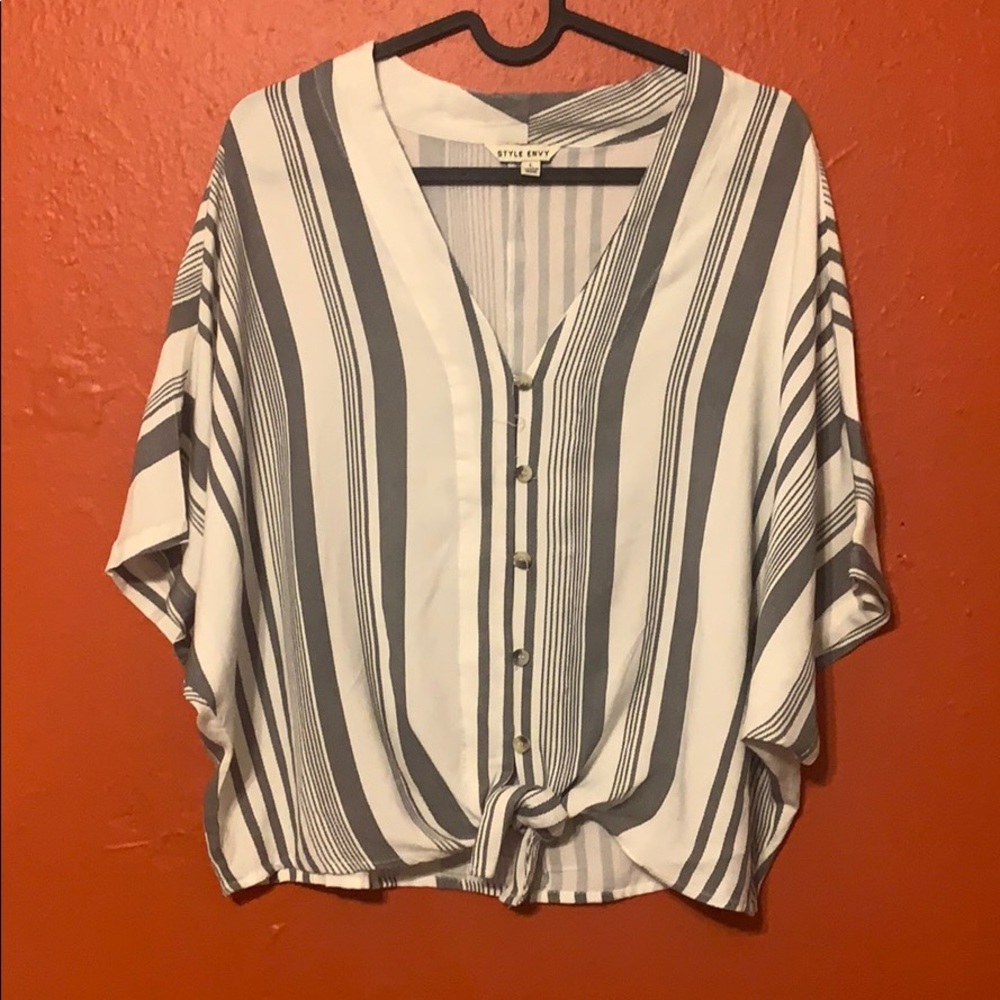 Style Envy Gray and White Striped Button Down
